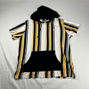 WXYZ MFG CO Mens‎ Short Sleeve Hoodie Black Yellow White Striped Skull Size L